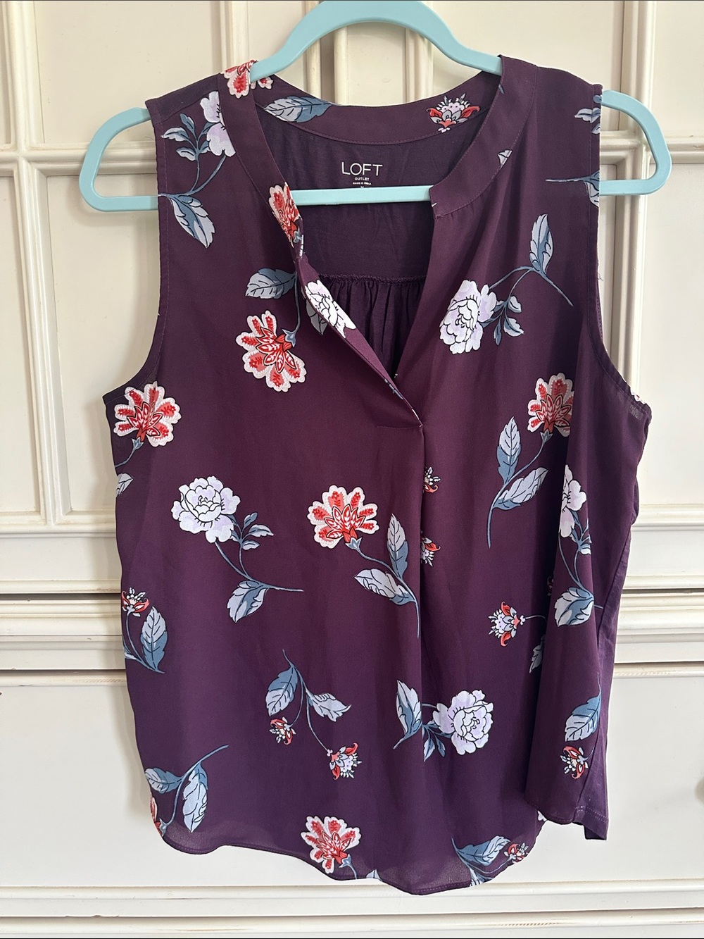 LOFT Plum Floral multi media Sleeveless V-Neck Top